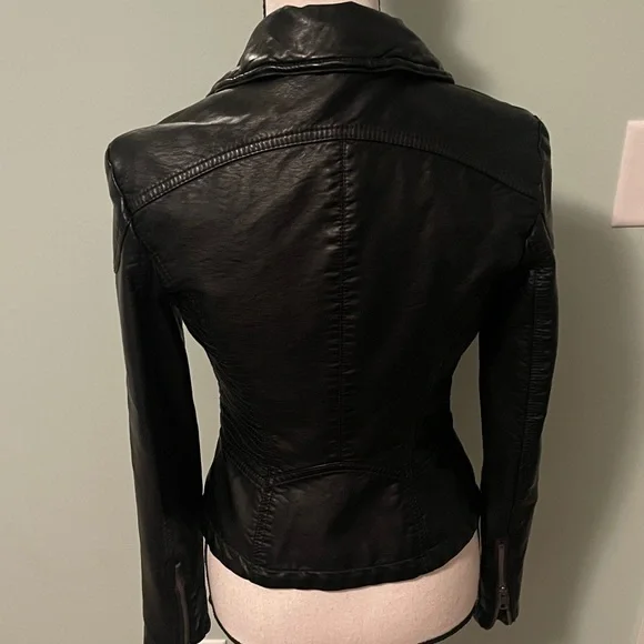 Free People Black Faux  Leather Moto Jacket sz 0 - Picture 4 of 8